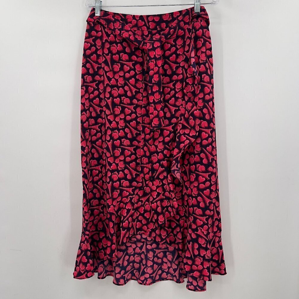 Karl Lagerfeld Paris Women's Logo Heart Print Faux Wrap Ruffle Midi Skirt